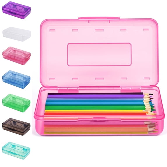 Yhmxh Clear Pencil Case, Large Capacity Plastic Hard Pencils Case Crayon Box with Snap-Tight Lid Stackable Art Craft Organizer Marker Organizer Box for Pens Pencils Office Supplies Storage