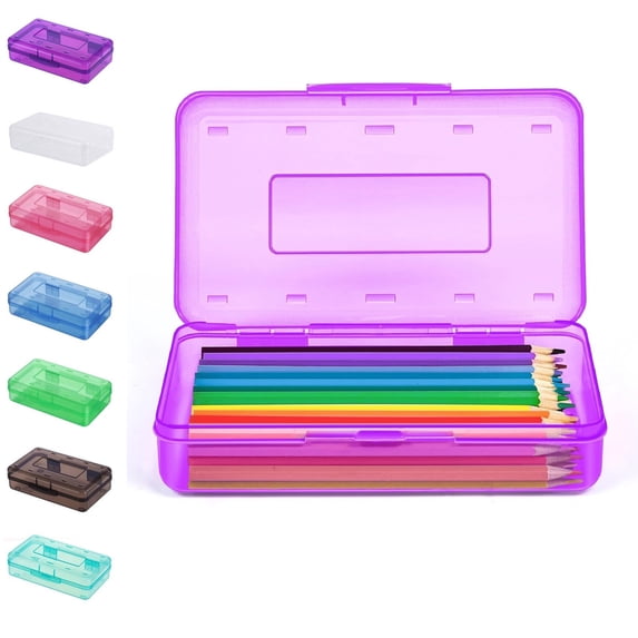 Yhmxh Clear Pencil Case, Large Capacity Plastic Hard Pencils Case Crayon Box with Snap-Tight Lid Stackable Art Craft Organizer Marker Organizer Box for Pens Pencils Office Supplies Storage