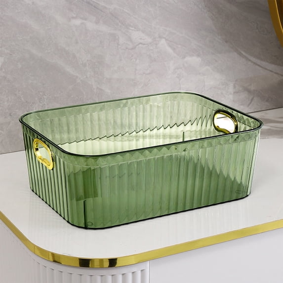 Yhmxh Clear Serving Tray, Deep Fruit Snack Platter with Handle Gold Rim, Decorative Makeup Organizer Cup Holder for Pantry, Transparent Storage Box Party Food Display, Bathroom
