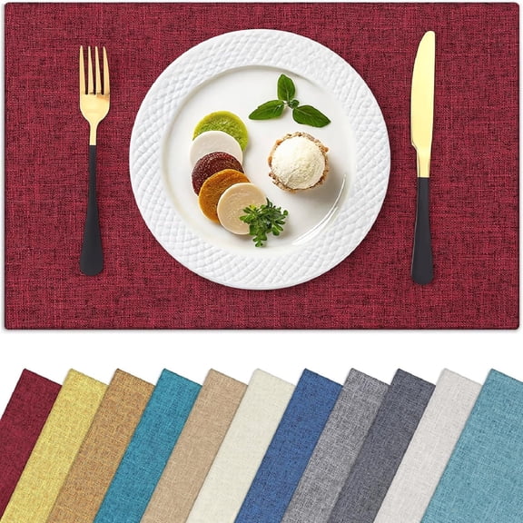Yhmxh Cloths Placemats for Dining Table, Heat Resistant Washable Cotton Linen Table Mats, Easy to Clean Elegant Place Mats for Indoor Outdoor Party Kitchen Decoration, 12" x 18"