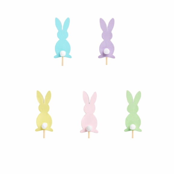Yhmxh Colorful Happy Easter Cupcake Toppers Cartoon Rabbit Eggs Cupcake Picks Easter Baby Birthday Party Decoration Supplies, Easter Bunny Dessert Decorations for Spring Birthday Party Supplies