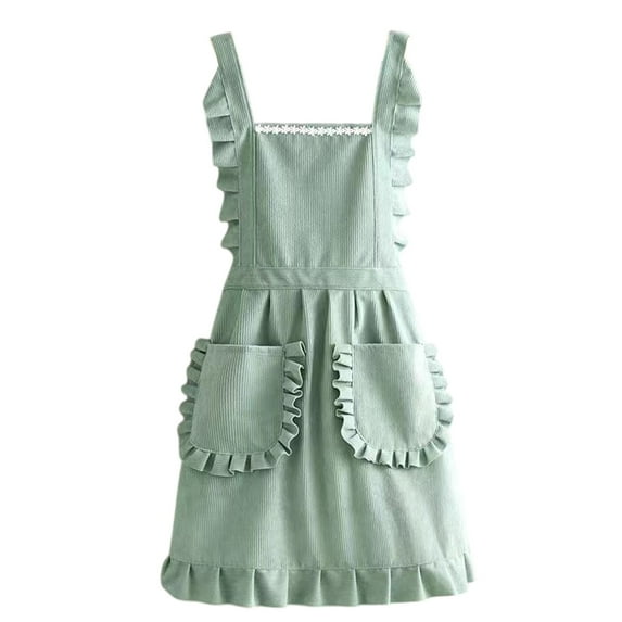 Yhmxh Cotton Linen Apron Women Cross Back Apron with 2 Pockets, X Cross Halter Aprons Vintage Pinafore Dress Retro Maid Chef Ruffle Aprons Work Kitchen Cooking Baking Gardening (Green)