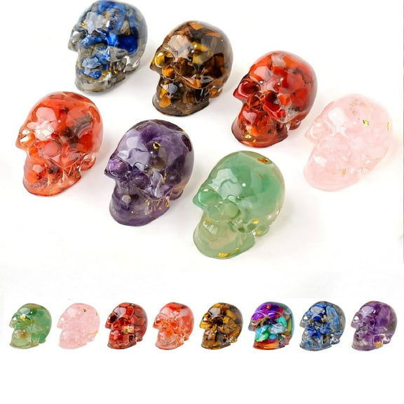 Yhmxh Crystal Resin Skull Statue, Mini Crystal Plating Golden Skull Head Figurines Decor, Halloween Skull Figurines, Halloween Natural Crystal Gravel Skull Home Office Table Decor Gift for Men Women