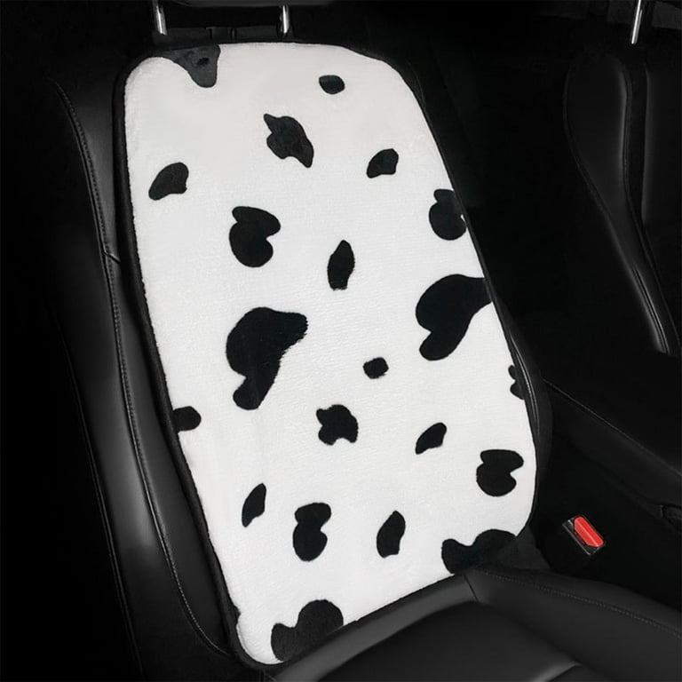 Yhmxh Cushioned Car Seat Cover Cow Seat Covers Cow Print Plush Warm Short Plush Seat Cushion for Front Soft Fuzzy Seat Protector for Winter Cow