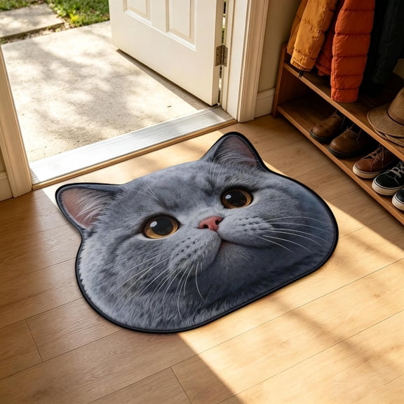 Yhmxh Cute Cat Shaped Doormat, 15.74 x 23.62 Inches Cartoon Kitten Face Floor Mat, Non Slip Quick Dry Bath Mat Absorbent Decorative Rug for Entrance Door, Bathroom, Home Indoor Decor