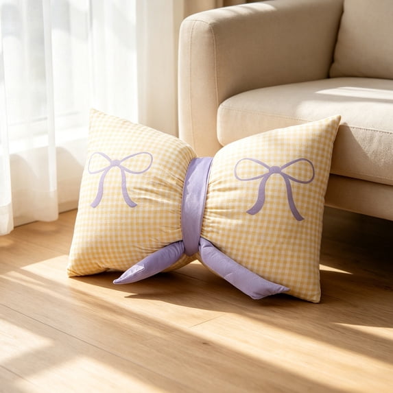 Yhmxh Cute Gingham Bow Throw Pillow, 26.77 x 15.75 Inch Plaid Bow Decorative Cushion, Aesthetic Chair Pad Large Bow Pillow for Couch Sofa Bedroom Bed, Christmas Home Decor