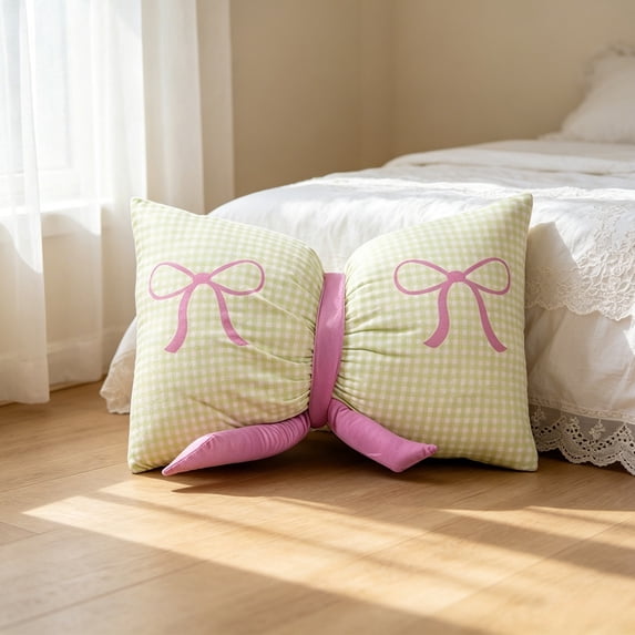 Yhmxh Cute Gingham Bow Throw Pillow, 26.77 x 15.75 Inch Plaid Bow Decorative Cushion, Aesthetic Chair Pad Large Bow Pillow for Couch Sofa Bedroom Bed, Christmas Home Decor