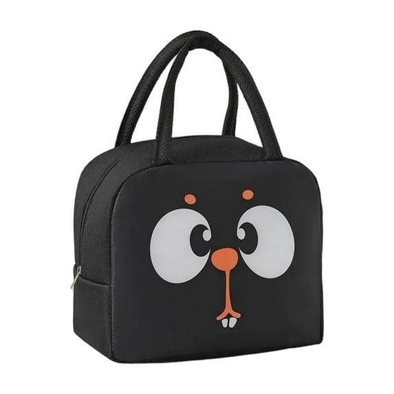 Yhmxh Cute Insulated Bento Bags, Reusable Lunch Boxs Meal Portable Container with Animals Pattern For Men Women, Waterproof & Leakproof Lunchbox Lunch Tote for Work, Office, Travel, Picnic(Black)