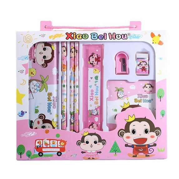Yhmxh Cute Pencil and Notepad Set With Custom Case, Include 3Pccs Pencil, 1Pcs Stationery Storage Box, 3Pcs Ruler, 1Pcs Erasers and Pencil Sharpener Office Supplies