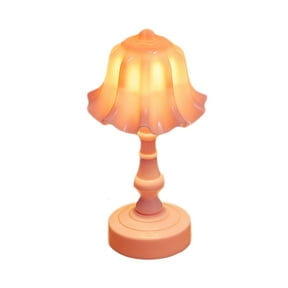 Yhmxh Desk Lamp Mini Table Accent Lamp, Battery Powered LED Miniature Lighting for Dolls House Decor, Retro Lotus Leaf Ingenious Lovely 3 Light Sources Small Table Night Lamp for Bedroom (Pink)