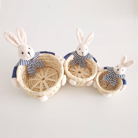 Yhmxh Easter Bunny Egg Storage Basket Rabbit Candy Cookies Woven Holder Basket Candy Bowl Candy Dish Chocolate Eggs Desserts Container Decorative Straw Woven Basket for Party Table Desk Decoration