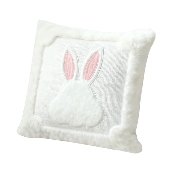Yhmxh Easter Bunny Pillow With Rabbits Patterns, 18 x 18 Inch Rabbit Embroidery Throw Pillow, PillowFluffy Faux Fur Wool Decorative Pillow, Farmhouse Cushion for Sofa Couch Home Decoration
