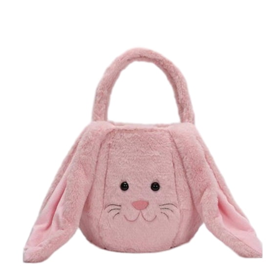 Yhmxh Easter Bunny Plush Basket, Baby Easter Basket with Handle, Spring Picnic Bag for Toddler, Empty Bunny Egg Basket, Easter Gift Basket for Girls Baby Kids,