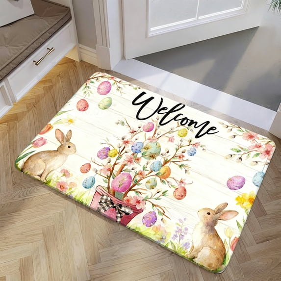 Yhmxh Easter Welcome Doormat 24x16 Inch Rabbit Door Mat for Indoor Outdoor Entrance Non-Slip Washable Floor Mats Spring Easter Home Decor Rugs Easter Egg Door Mat Spring Party Decor