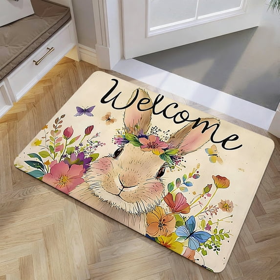 Yhmxh Easter Welcome Doormat 24x16 Inch Rabbit Door Mat for Indoor Outdoor Entrance Non-Slip Washable Floor Mats Spring Easter Home Decor Rugs Easter Egg Door Mat Spring Party Decor