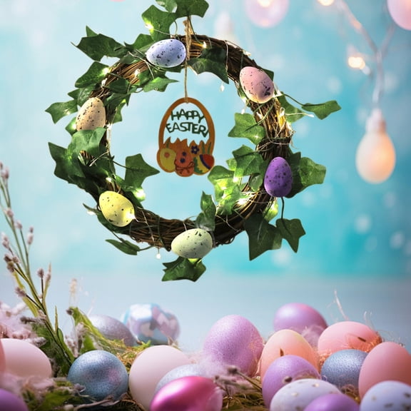 Yhmxh Easter Wreaths with LED Lights for Front Door, Door Wreath Decorations with Timing Function and Remote,8 Lighting Modes,for Home Indoor Outdoor Window Wall Holiday Party Decor