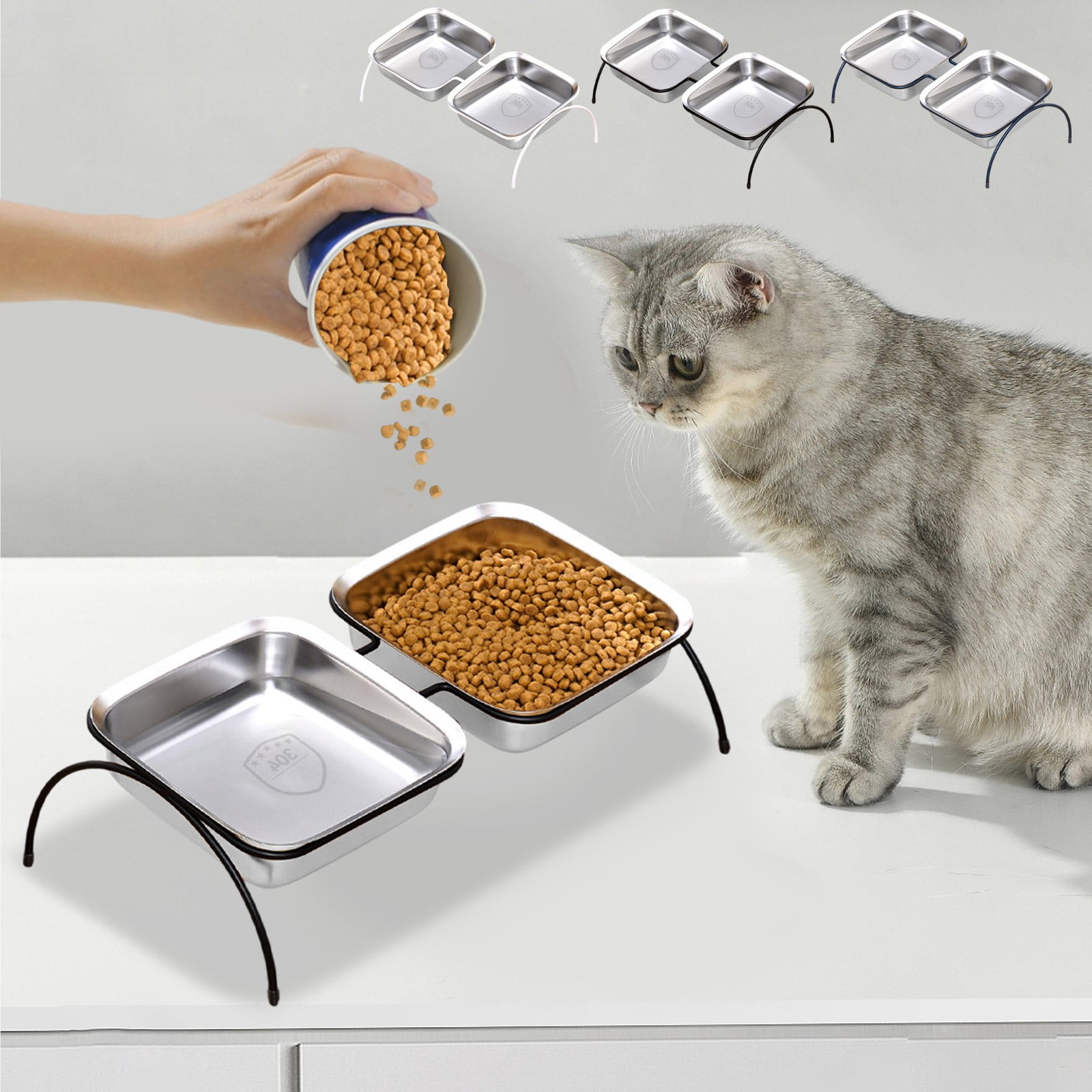 Yhmxh Elevated Stainless Steel Cat Bowls, 15° Tilted Raised Cat Food ...