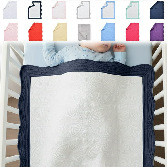Yhmxh Embossed Baby Quilt Neutral Quilt Durable, Scalloped Throw Blanket Lightweight Blankets Four Seasons for Personlized Cotton Quilted Blanket Toddler Quilt for Boys and Girls 46x36 Inches