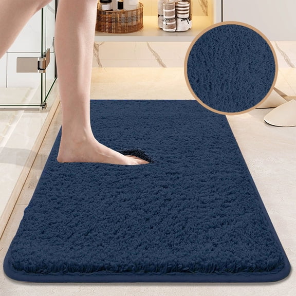 Yhmxh Extra Thick Bath Rugs for Bathroom, Anti-Slip Bath Mats Soft Plush Yarn Strong Mirco Polyeste Mat Living Room Bedroom Mat Floor Water Absorbent Rugs (Blue, 16x24 Inches)