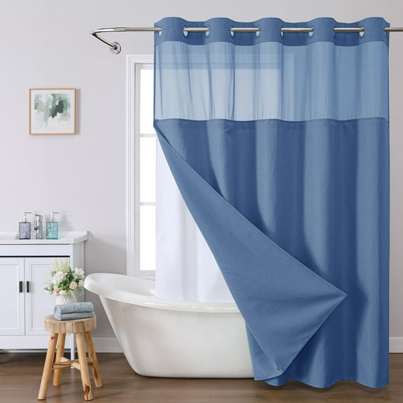 Yhmxh Fabric Double Shower Curtain Set with Liner for Bathroom with See Through Top Window - No Hook - Waffle Weave Shower Curtain - Machine Washable - Christmas Shower Curtain, 71"x80" - Blue