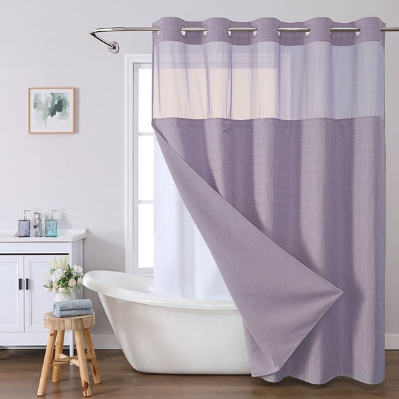 Yhmxh Fabric Double Shower Curtain Set with Liner for Bathroom with See Through Top Window - No Hook - Waffle Weave Shower Curtain - Machine Washable - Christmas Shower Curtain, 71"x84" - Purple