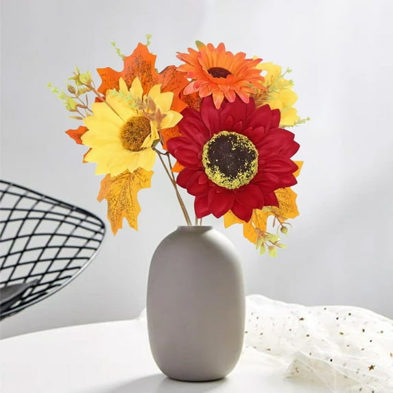 Yhmxh Fall Decor - Fall Decorations for Home - Artificial Sunflower and Maple Leaf for Thanksgiving Halloween Decorations Harvest Autumn Tabletop Home Kitchen Living Room Indoor Decor(Red)