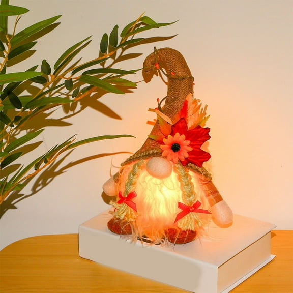 Yhmxh Fall Gnome Lighted Thanksgiving Plush Elf Christmas Decorations for Home Light up Handmade Flower Swedish Tomte Doll Table Decor for Tabletop Ornament Autumn Figurine Holiday Housewarming Gift