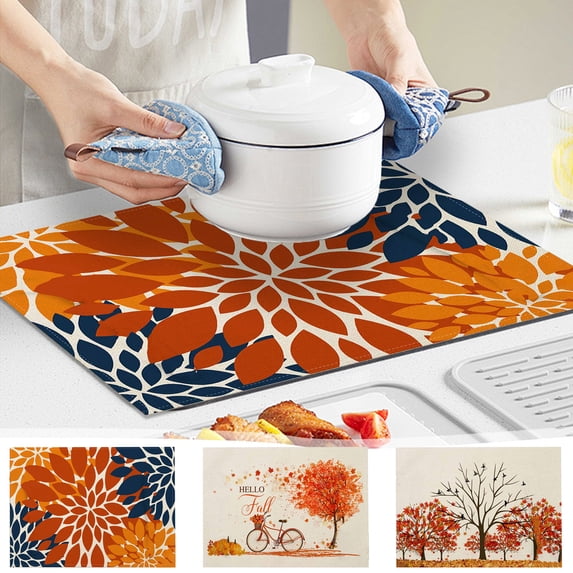 Yhmxh Fall Placemats Boho Style Maple Leaves Heat-Insulated Washable Autumn Place Mats Table Mats, Cotton and Linen Placemats for Table Decor Placemat, Farmhouse Kitchen Placemats Thanksgiving Decor