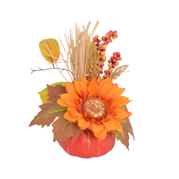 Yhmxh Fall Pumpkin Decor ThanksgivingPumpkins Berry Pine Cone Sunflower Maple Leaves Fall Decor, Autumn Table Centerpieces for Harvest Home Kitchen Fireplace Mantel Party Decorations