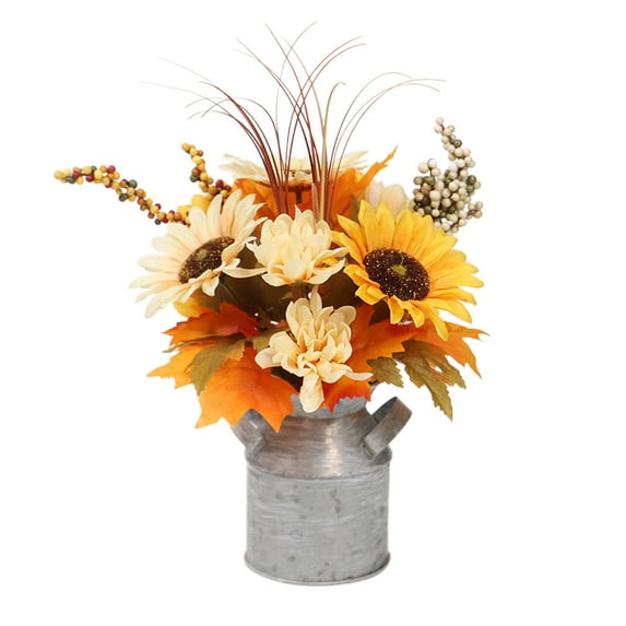 Yhmxh Fall Sunflowers Artificial Flowers with Pot,Potted Flowers Arrangements with Sunflower Maple Leaf Berry Fall Faux Silk Flowers Sunflower Centerpieces, Thanksgiving Dinner Table Decor