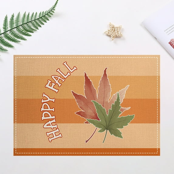 Yhmxh Fall Thanksgiving Linen Placemats, 12x18 Inch Autumn Pumpkins Maple Leaves Buffalo Check Plaid Place Mat Heat-Resistant Washable Wipeable Table Mat for Party Kitchen Dining Home Decor