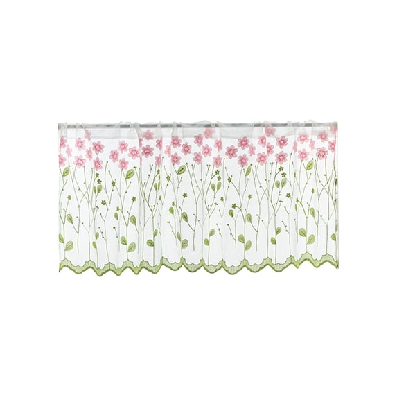 Yhmxh Floral Embroidery Window Valance Pastoral Style Valance, White Sheer Flowers Valances, Rod Pocket Valance and Tiers for Home Decor, Window Treatment for Kitchen 20"x40"
