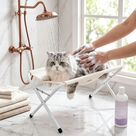 Yhmxh Foldable Dog Grooming Hammock with Stand for Small Dogs & Cats, Portable Foldable Dog Cat Wash Stand with Breathable Mesh Surface, Pet Grooming Support Rack for Pet Bathing