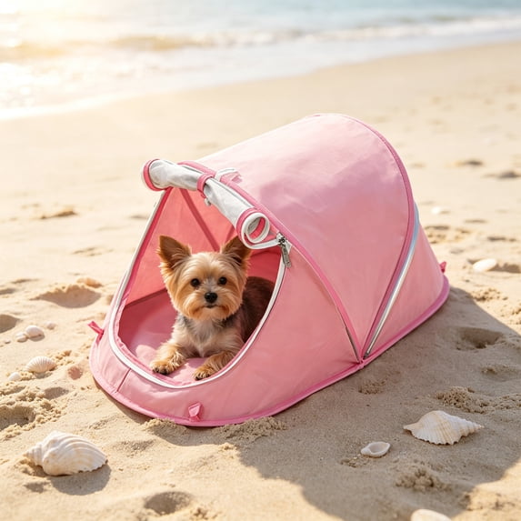 Yhmxh Foldable Portable Pet Beach Tent Sun Shelter, Waterproof UV Protection Dog Cat Tent, Outdoor Breathable Puppy Travel Camping Tent with Roll Up Window for Beach Yard Patio Park Indoor Use