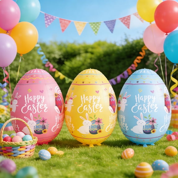 Yhmxh Giant Inflatable Easter Eggs, 41 Inch Large Colorful Outdoor Easter Decorations, Blow Up PVC Easter Eggs Standing Colorful Inflatables Decor for Holiday Party Yard Indoor Outdoor Garden Lawn