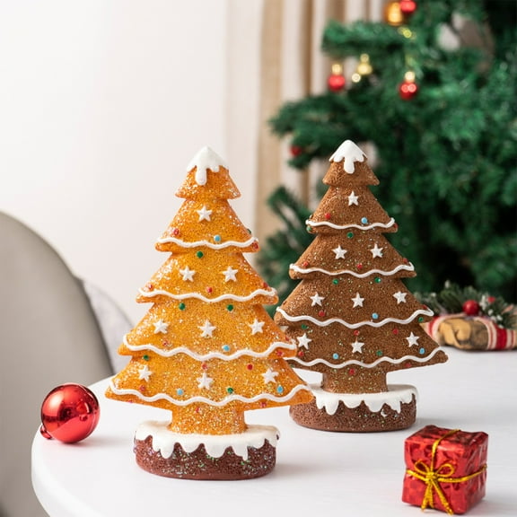 Yhmxh Gingerbread Christmas Tree Figurine, 5.9" Mini Christmas Tabletop Decorations Resin Gingerbread Display Statue Ornaments Tabletop Christmas Tree Ornaments for Holiday Fireplace Shelf Decor