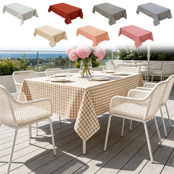 Yhmxh Gingham Checkered Tablecloth Rectangle, Outdoor Waterproof Buffalo Plaid Table Cloth, Cotton Linen Stain Resistant Washable Table Cover for Picnic, Camping, Dining Room Home Party 48 x 64 Inch