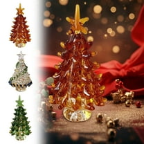 Yhmxh Glass Christmas Tree, Mini Tabletop Christmas Tree Decor, Small Glass Christmas Tree Gifts Holiday, Vintage Christmas Ornament, Winter Figurines for Crafts DIY Xmas Party Table Centerpiece