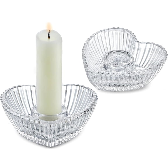 Yhmxh Glass Heart Shaped Candle Holder 3.3" Crystal Tealight Candlestick Holders for Christmas Table Centerpieces, Decorative Candle Dish for Mother's Day, Valentine's Day, Wedding