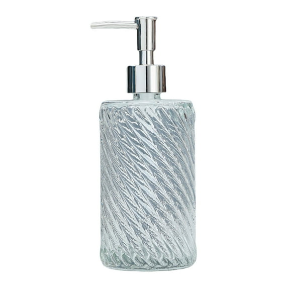 Yhmxh Glass Soap Dispenser, 15oz Ribbed Clear Glass Bottle with 304 Stainless Steel Pump, Refillable Soap Dispenser for Hand Dish Lotion Shampoo Conditioner for Kitchen Bathroom Countertop