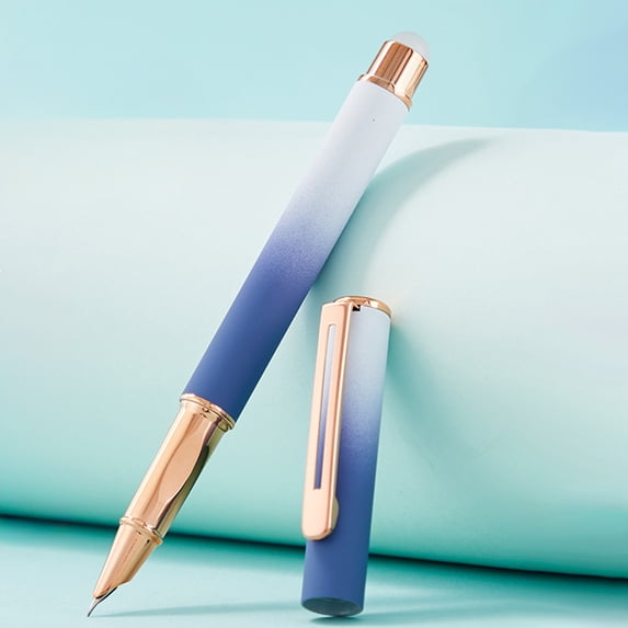 Yhmxh Gradient Erasable Fountain Pen with Rubber Friction Top, 0.38 mm Fine Point Fountain Pen, Metal Clip Refillable Erasable Ink Fountain Pens for Office Writing and Gift Use