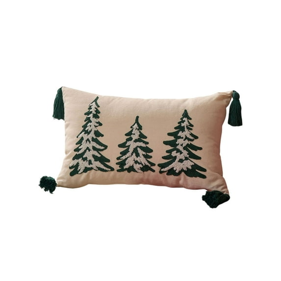 Yhmxh Green Tufted Christmas Tree Throw Pillow Cover, Farmhouse Pillowcase with Tassels, Square/Rectangle Throw Pillow Cover Hand Woven Cushion Sham for Winter Home Decor, 18x18/12x20 inch