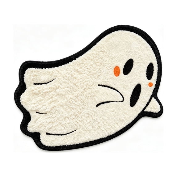 Yhmxh Halloween Bathroom Rugs, Halloween Ghost Shaped Bath Mats, Farmhouse Non-Slip Area Rug, Fluffy Absorbent Ghost Doormat for Bathroom Halloween Decorations 15.7x23.6 Inches