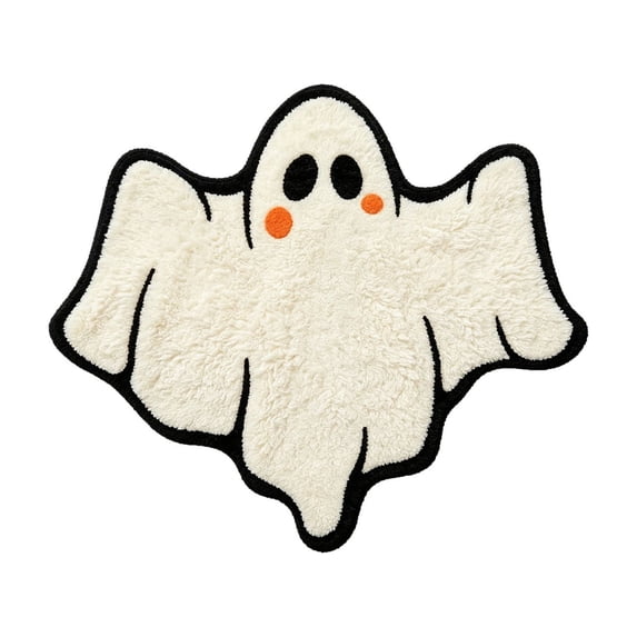 Yhmxh Halloween Bathroom Rugs, Halloween Ghost Shaped Bath Mats, Farmhouse Non-Slip Area Rug, Fluffy Absorbent Ghost Doormat for Bathroom Halloween Decorations 15.7x23.6 Inches