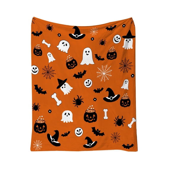 Yhmxh Halloween Blanket, Soft Cozy Throw Blankets Pumpkin Ghost Spooky Spider Bats Flannel Halloween Decorative Fleece Blankets, Lightweight Warm Blanket for Bedding Sofa Couch, Halloween Decoration