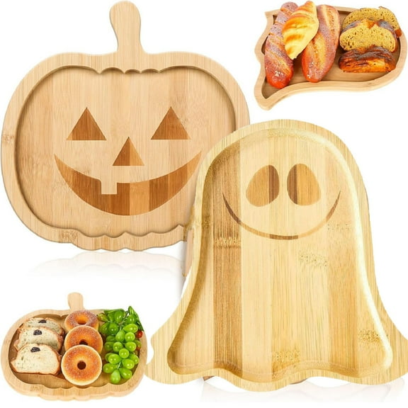 Yhmxh Halloween Charcuterie Board Snack Tray, Pumpkin Ghost Dessert Trays Bamboo Cheese Platter Tray Appetizer Boards Party Platters, Halloween Cooked Food Plate for Home Party Dinnerware Supplies