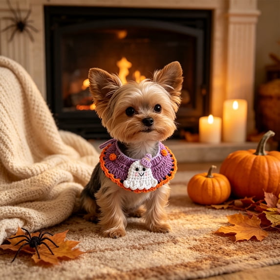 Yhmxh Halloween Crochet Pet Collar Bandana with Cute Ghost Decor, Pet Hand Knitted Neck Collar, Adjustable Cat Dog Collar for Small Medium Large Dogs Cats Puppy Kitten Halloween Party