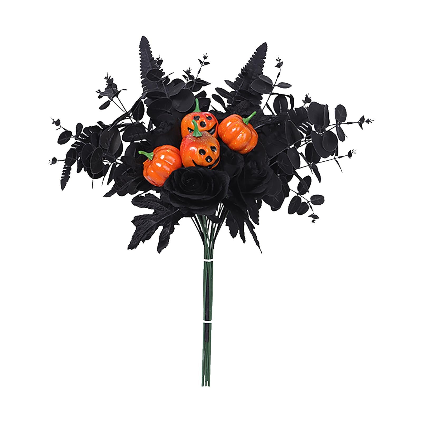 Yhmxh Halloween Decorations Artificial Flowers Black Leaves & Pumpkins