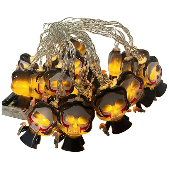 Yhmxh Halloween Decorations Skull Lantern String Lights, 59in Halloween Decorative String Lights with 10 Mini Skull Lanterns, Battery Operated Outdoor for Party Patio Garden