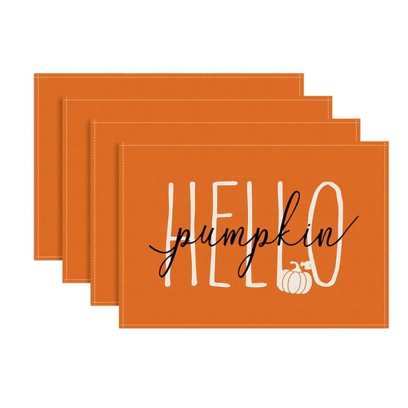 Yhmxh Halloween Placemats Set of 4, 12x18 inch Farmhouse Linen Table Mats for Dinning Table, Orange Pumpkin Fall Decor Heat Resistant Table Place Mats for Harvest, Thanksgiving Decorations